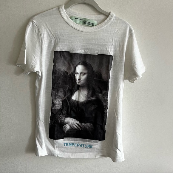OFF-WHITE Mona Lisa Temperature T-shirt men’s size XXS small rip on top in back - Picture 2 of 10